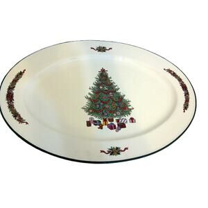Vintage Caldor Christmas Tree Serving Platter Japan Stoneware Holiday 16"
